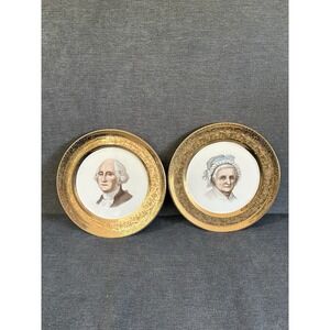 VINTAGE CAPSCO 22K Gold Trim 7" Martha And George Washington Collector Plates